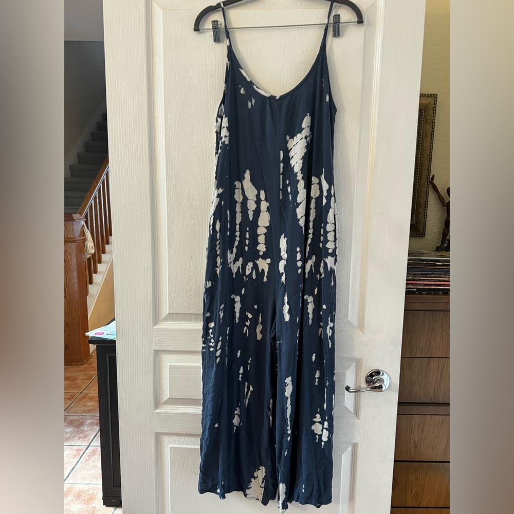 Blue tie dye jump suit